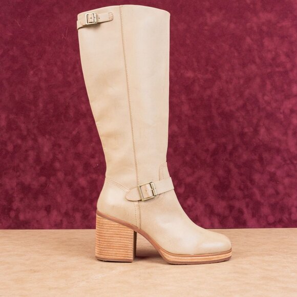 Korks Wmn Karelyn Distress Cream Wide Calf Faux Leather Block Knee Boots 11 - Picture 4 of 10